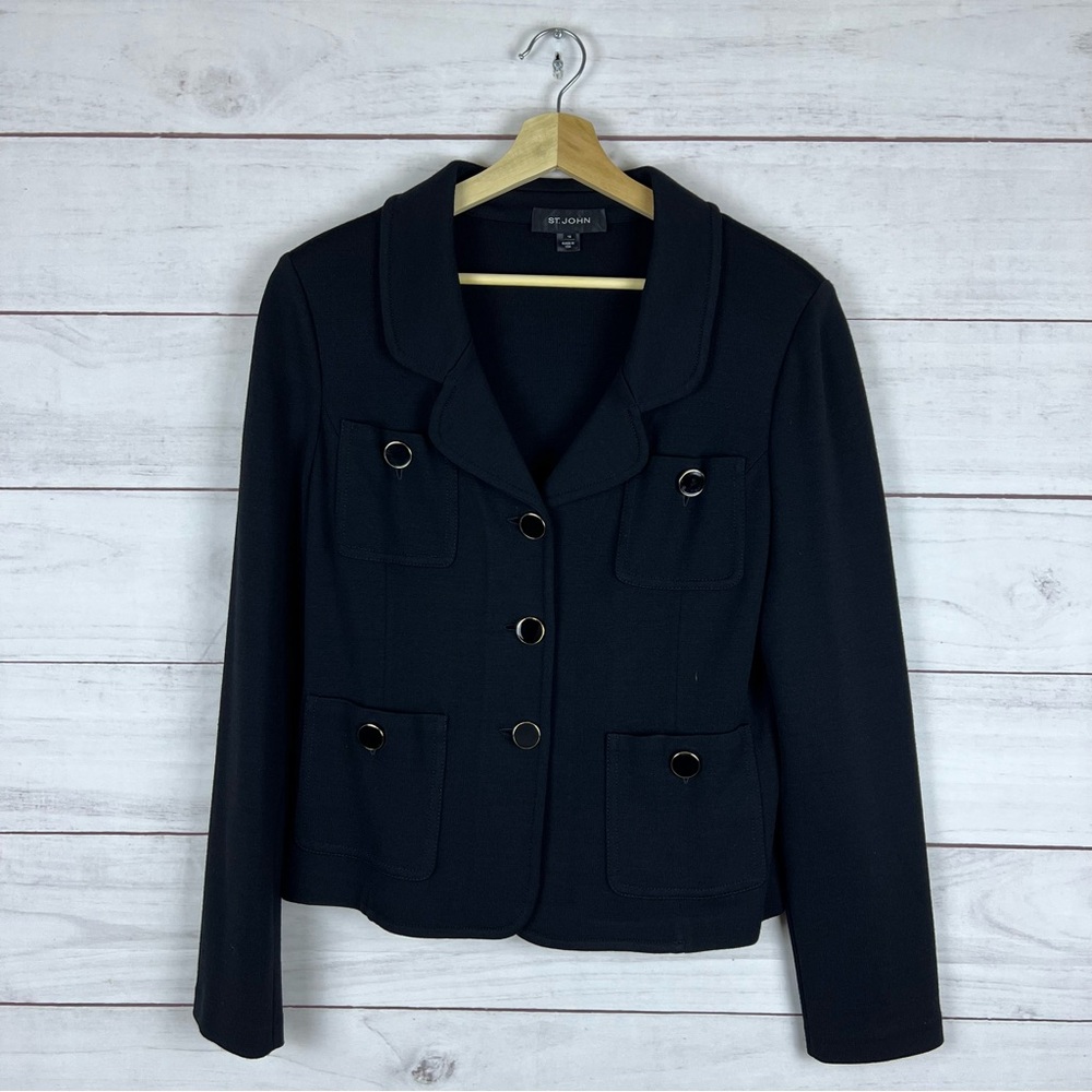 St. John Enamel Button Wool Blend Jacket Size 14 - image 1